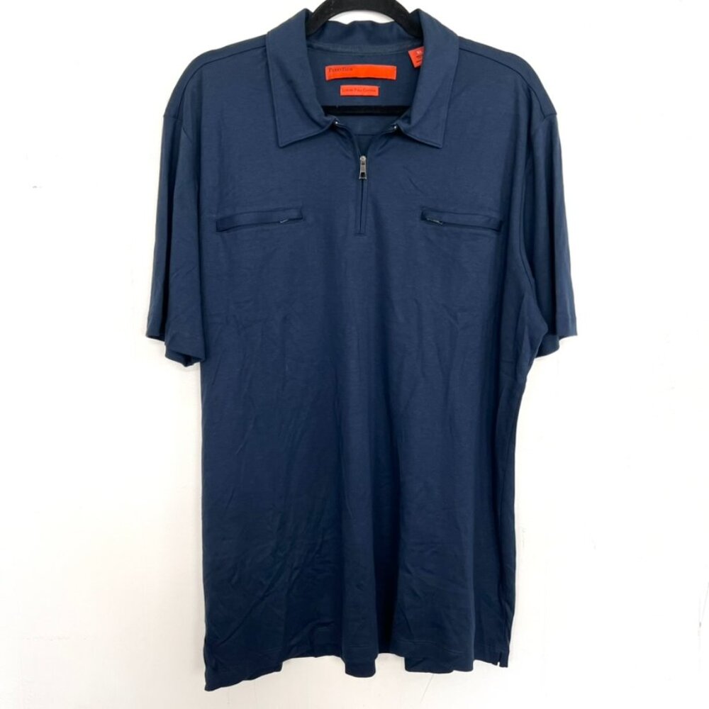 Perry Ellis Luxury Pima Cotton Polo Shirt Navy‎ Casual XL